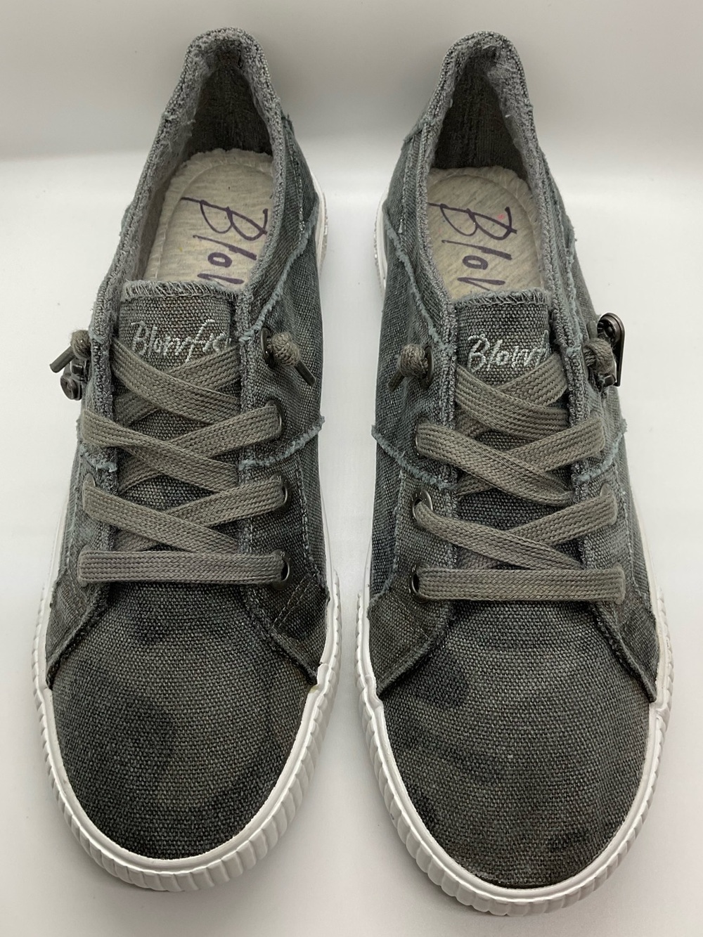 BLOWFISH MALIBU Fruit Women's 8.5 Lace up SLIP-ON Shoes Grey GREEN Camo Canvas